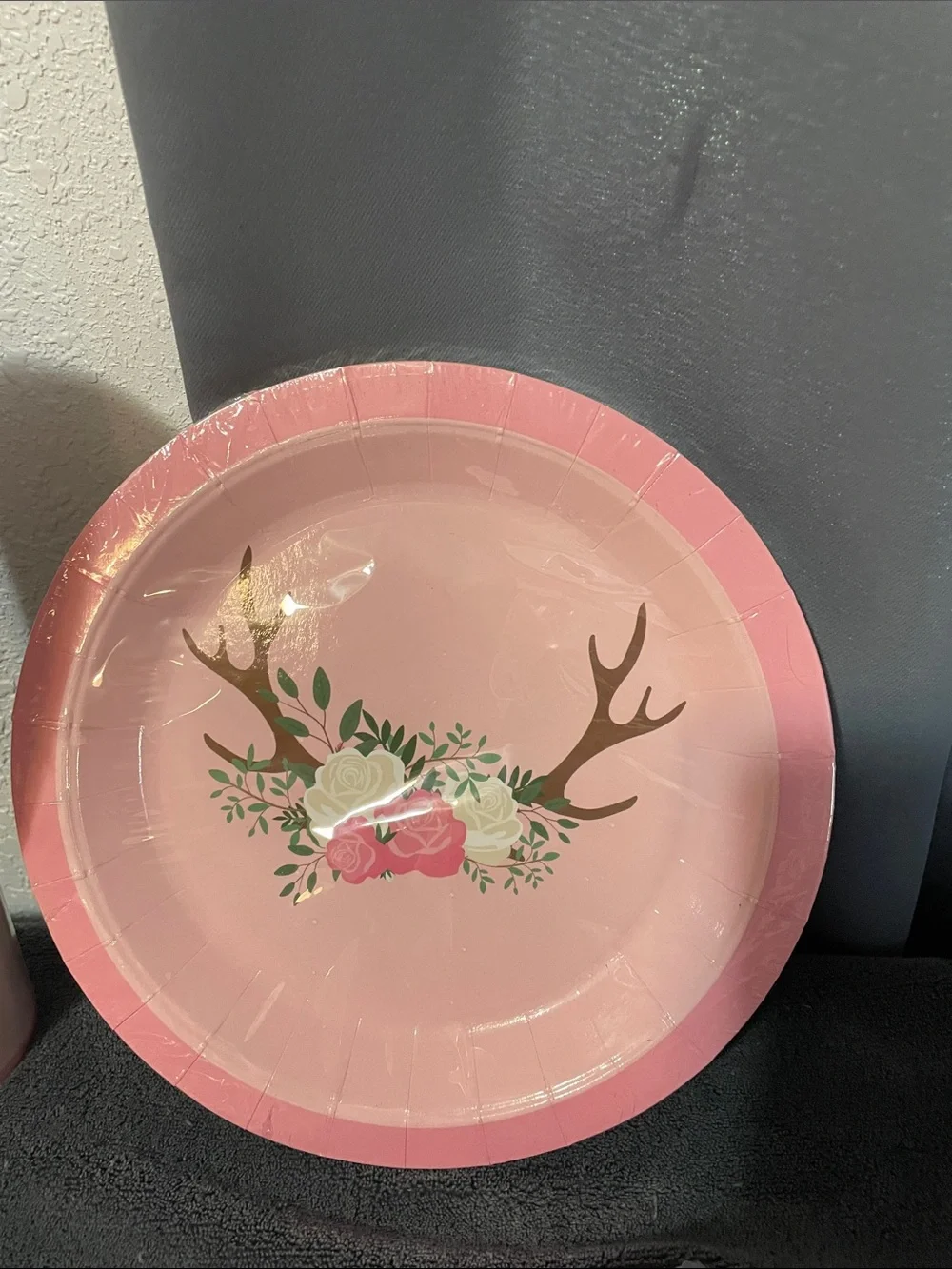 Pink Antlers elk  Roses Party Plate and Napkin Set